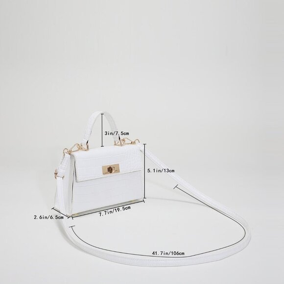 White Elegant Women's Mini Crocodile Embossed Flap Square Handbag - Picture 3 of 8
